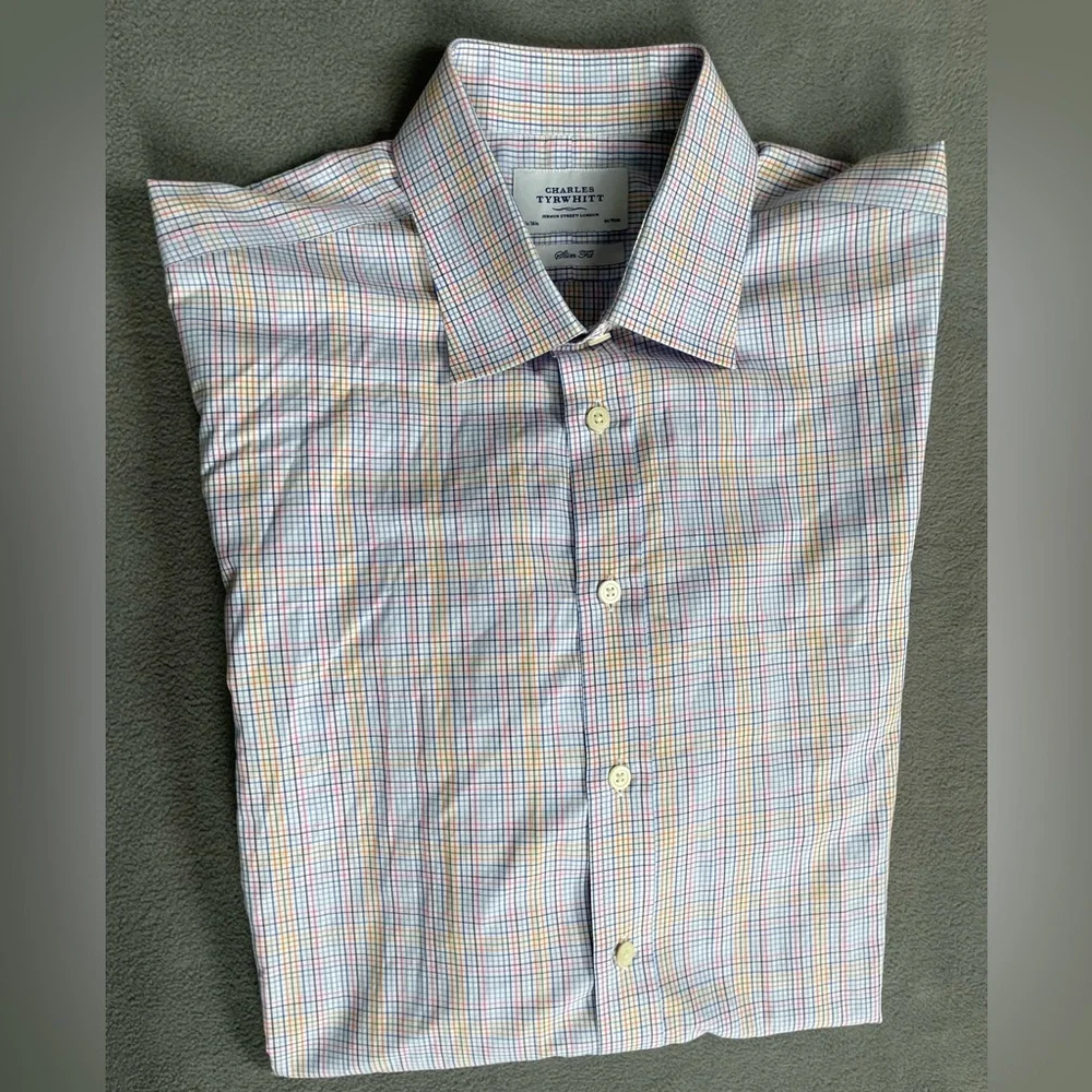 Charles Tyrwhitt Men's Colorful Checkered Button Down Shirt 17.5/36‎